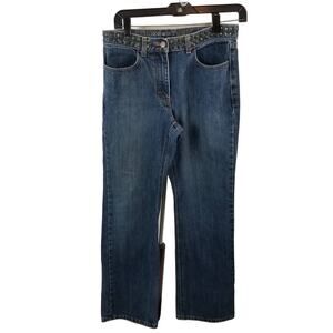 J. Crew Blue Denim Jeans Brass Studded Rivet Waistband Vintage Size 4